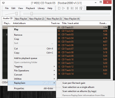 Showing the foobar2000 ReplayGain entry in the UI context menu